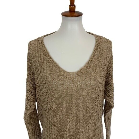 Altard State M L Beige Open Back Twist Knit Sweater Boho Chic Cozy Pullover - Picture 2 of 7